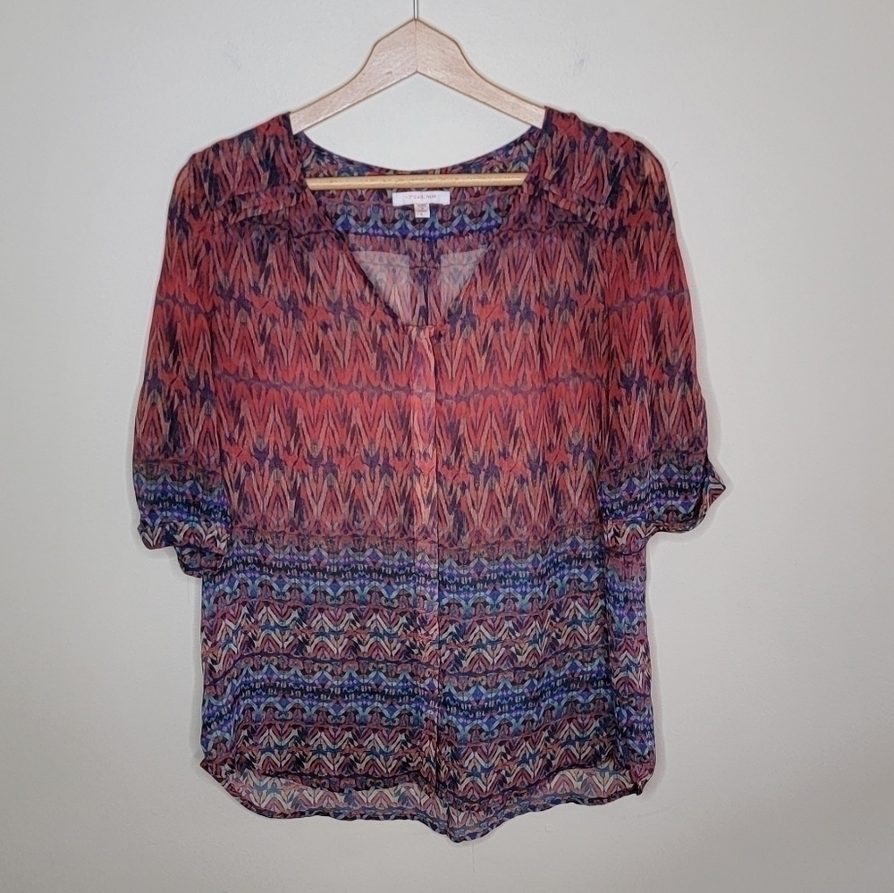 Skies Are Blue Boho Zig Zag Print Blouse Size Medium